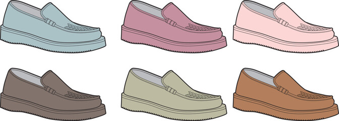 Variety of Loafers A Colorful Collection of Slip-On Shoes