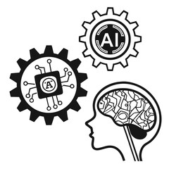 Artificial intelligence concept with brain, gears and circuit