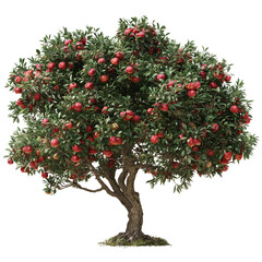 Full-Body Camellia Tree with Fruit on Transparent Background