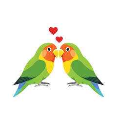Cute Cartoon Lovebirds Couple with Hearts Symbolizing Love and Affection Isolated on Black Background