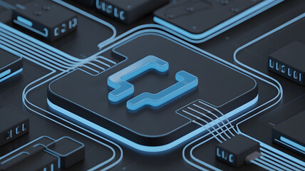 Isometric blockchain technology concept abstract network connection with glowing lines for cryptocurrency and data transfer