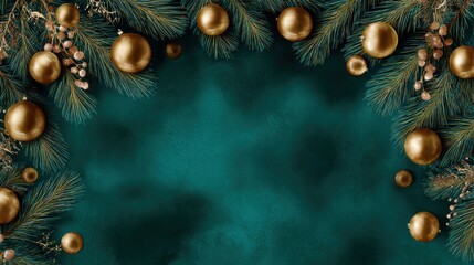Festive holiday ornaments on green background for christmas celebration decorative elements indoor flat lay view