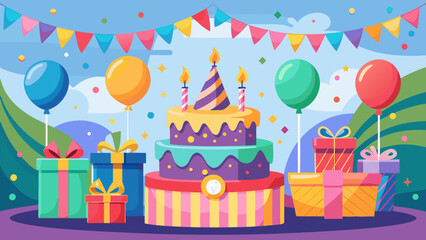 Birthday party with cake and gifts