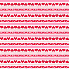 Pink and Red Heart Stripes Seamless Vector Pattern, Valentine Heart   Background