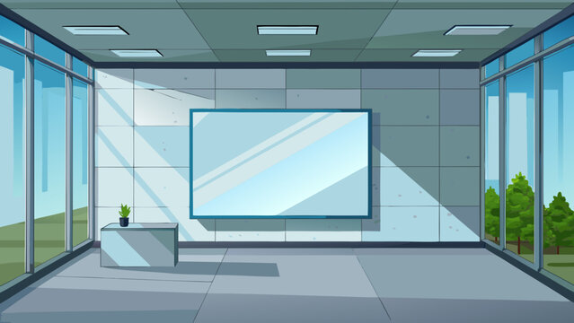 Empty office room with large windows