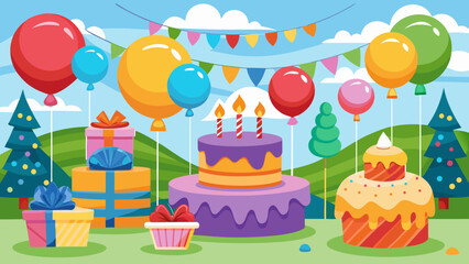 Birthday party with cake and balloons