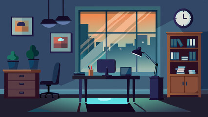 Night office room with furniture