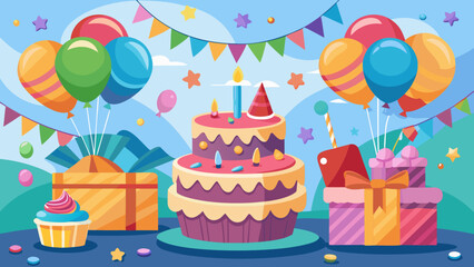 Birthday party with cake and balloons