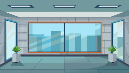 Empty office room with city view window