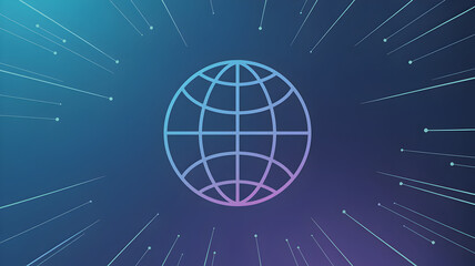 Global network icon with radiating lines simple vector illustration for technology and communication concepts isolated on blue gradient background