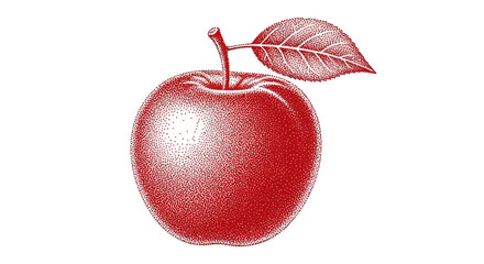 Stylized red apple with leaf digital illustration food theme on white backdrop