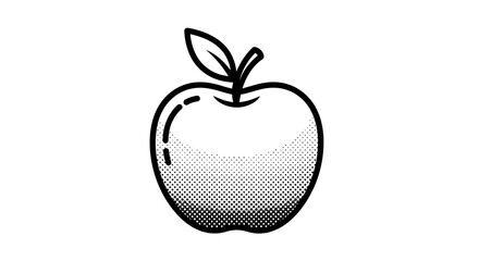 Stylized black and white halftone pattern apple drawing for healthy lifestyle design inspiration