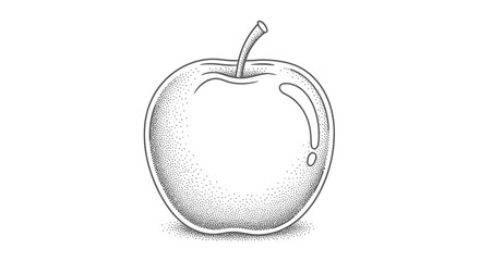 Detailed stippled apple illustration, botanical etching with rustic texture and simplicity