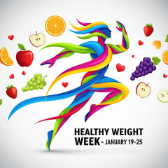Colorful Abstract Runner and Healthy Food for Healthy Weight Week january 19-25 fitness