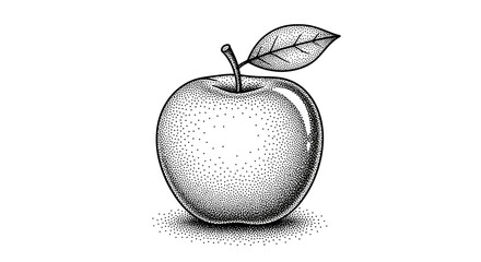Stippled Apple Illustration: A Detailed Black and White Rendition with a Realistic Feel