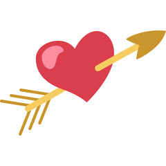 Red Heart Pierced By A Golden Arrow Symbolizing Love And Romance Isolated On White Background With Transparent Elements