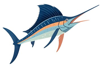 Illustrated Sailfish with Vibrant Colors and Streamlined Design