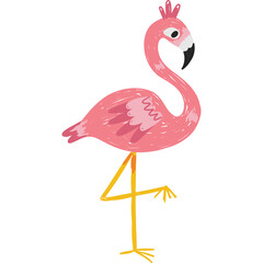 Pixel Art Pink Flamingo Standing On One Leg With A Crown And Sparkles Isolated On White Background