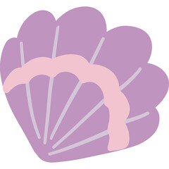 Purple Seashell with Pink Pearl Accent In A Simple Children's Style Illustration On A Transparent Background