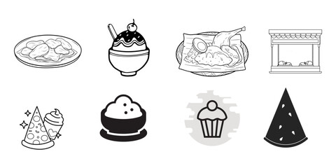 Enjoy delicious meal icons for your food app or restaurant website, featuring everything from savory dishes to sweet treats, all in a modern, clean design