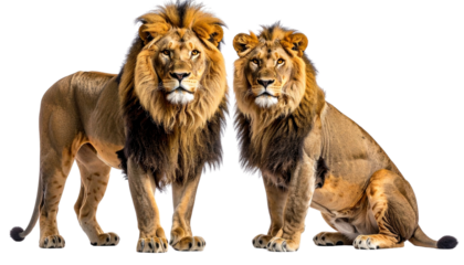 Male and female lion pair animal bundle isolated on transparent background
