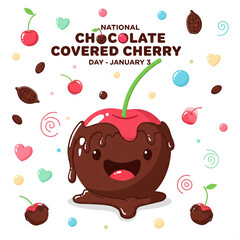 Cute chocolate covered cherry character celebrating National Chocolate Covered Cherry Day