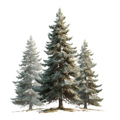 Three Realistic Fir Trees on Transparent Background