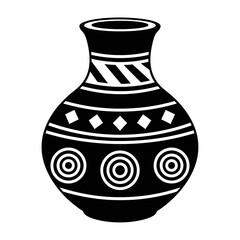 Decorative Clay Pot Icon | Traditional Earthen Vase Vector | Tribal Ceramic Pattern Illustration