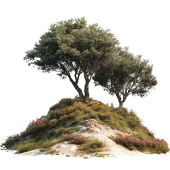 Single Resilient Tree on Mountain Top on Transparent Background