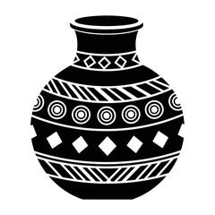 Decorative Clay Pot Icon | Traditional Earthen Vase Vector | Tribal Ceramic Pattern Illustration