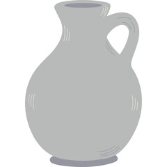 Simple Gray Ceramic Pitcher With Handle Isolated On White Background Object For Decoration Or Storage