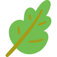 Simple Green Oak Leaf Illustration With Yellow Veins And Stem Isolated On Transparent Background And Minimalist Design