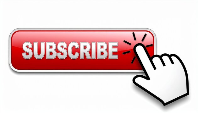 Red “SUBSCRIBE” button with clicking hand cursor and radiating lines.