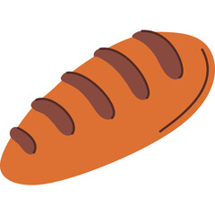 Simple illustration of a loaf of bread with brown stripes on a transparent background