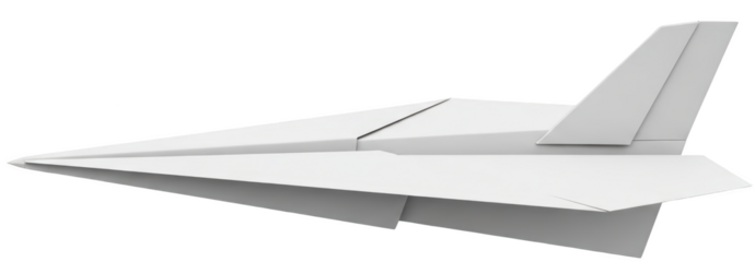 A White Paper Airplane Model Is Shown In Profile On A Transparent Background Emphasizing Its Folded Paper Construction And Aerodynamic Shape Origami Toy Flight Transparent Background