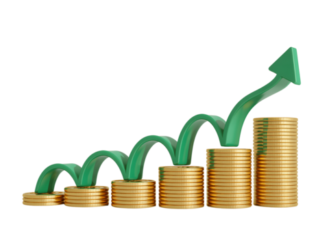 Money growth chart isolated on transparent background - Powered by Adobe