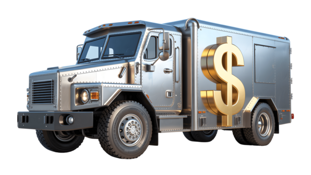 Armored truck with a dollar sign isolated on transparent background