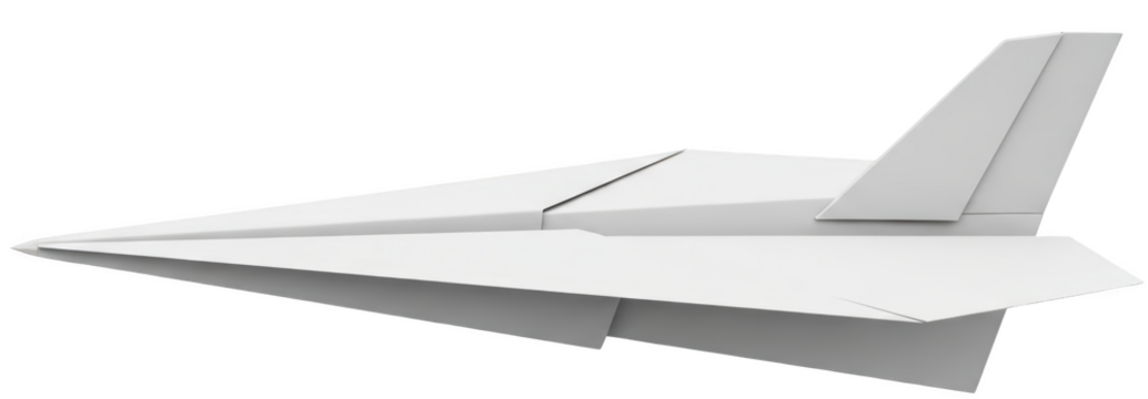 A White Paper Airplane Model Is Shown In Profile On A Transparent Background Emphasizing Its Folded Paper Construction And Aerodynamic Shape Origami Toy Flight Transparent Background