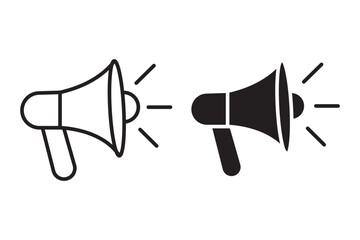 Megaphone icon in thin line and Flat Design.