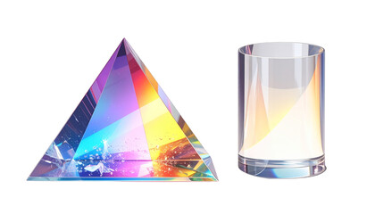 Rainbow light dispersion prism pair isolated on transparent background