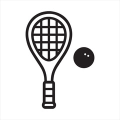 Squash racquet and ball outline icon vector