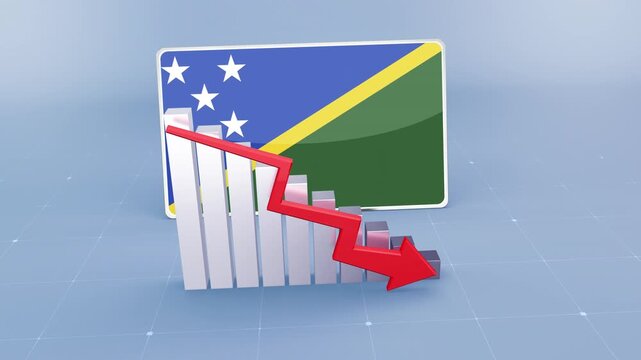 Solomon Islands Flag and Bar Chart Graph Showing Decreasing Values a Red Arrow Economic Crisis Concept