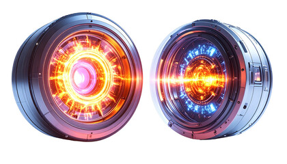 Nuclear fusion energy core pair isolated on transparent background