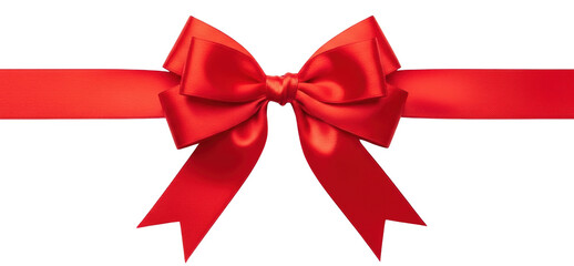 A Vivid Red Satin Ribbon Is Tied Into A Classic Bow With Flowing Tails Extending Downwards Against A Transparent Background Isolate Gift Decoration Present Celebration