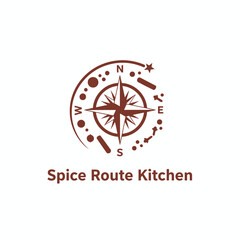 he &ldquo;Spice Route Kitchen&rdquo; logo features a brown compass design, symbolizing global flavors, culinary exploration, and the journey of taste discovery.
