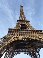 Looking up through the Eiffel Tower, Paris