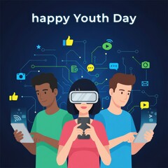 Diverse Youth Engaged with Technology and Digital Devices happy