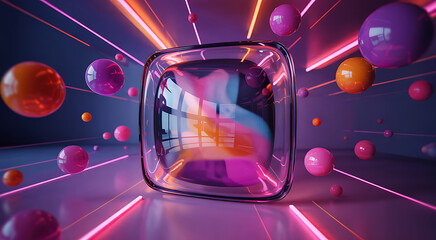 Sleek, transparent glass panel suspended in a vibrant