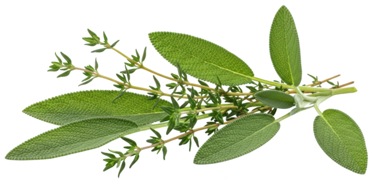 A Sprig Of Fresh Sage Leaves And Thyme Branches Isolated On A Transparent Background Perfect For Culinary And Design Applications Herb Green Transparent Background Transparent Background