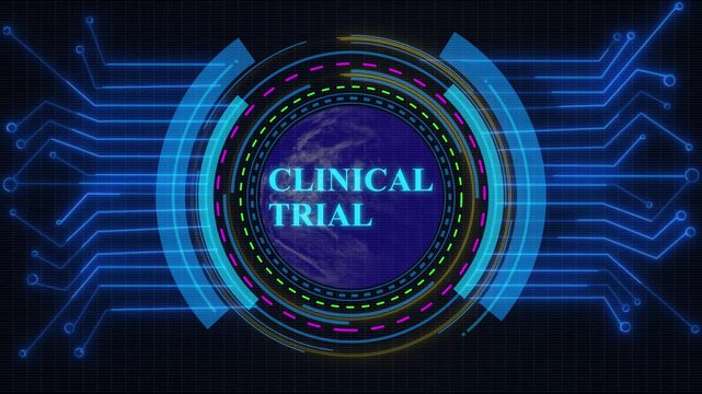 clinical trial – Software as a Service.clinical trial concept head up display (HUD SUI) panel and futuristic technology grid background internet of things animation ...
